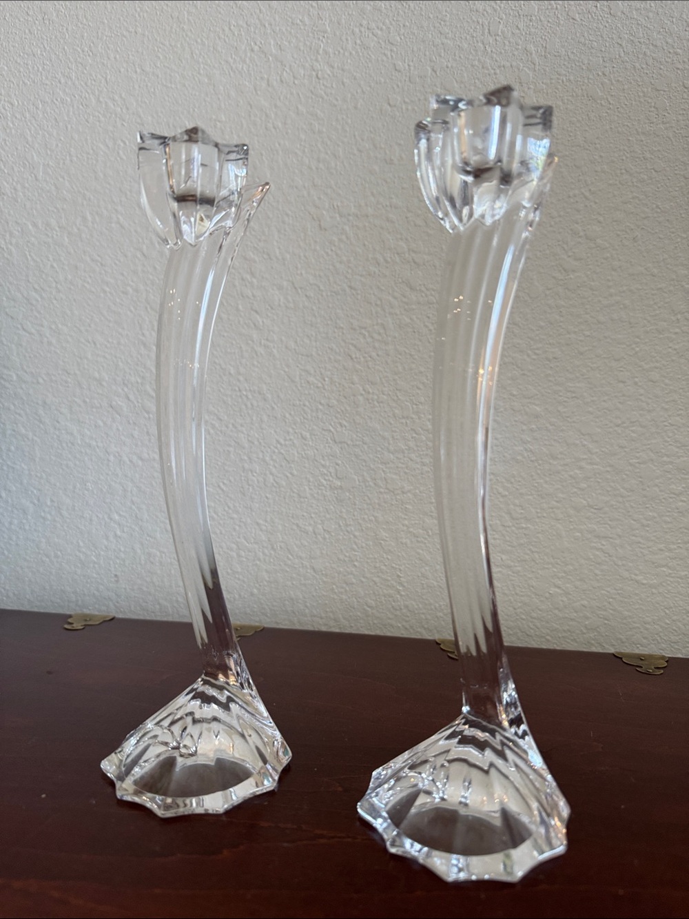 Vintage Mikasa Flower Song Clear Lead Crystal Tulip Candle Holders - Set of 2